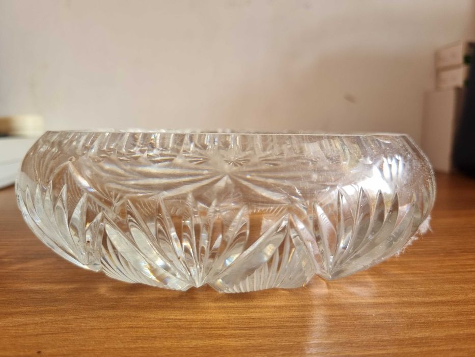 Popielniczka kryształ duża PRL średnica 18 cm wysokość 7 cm