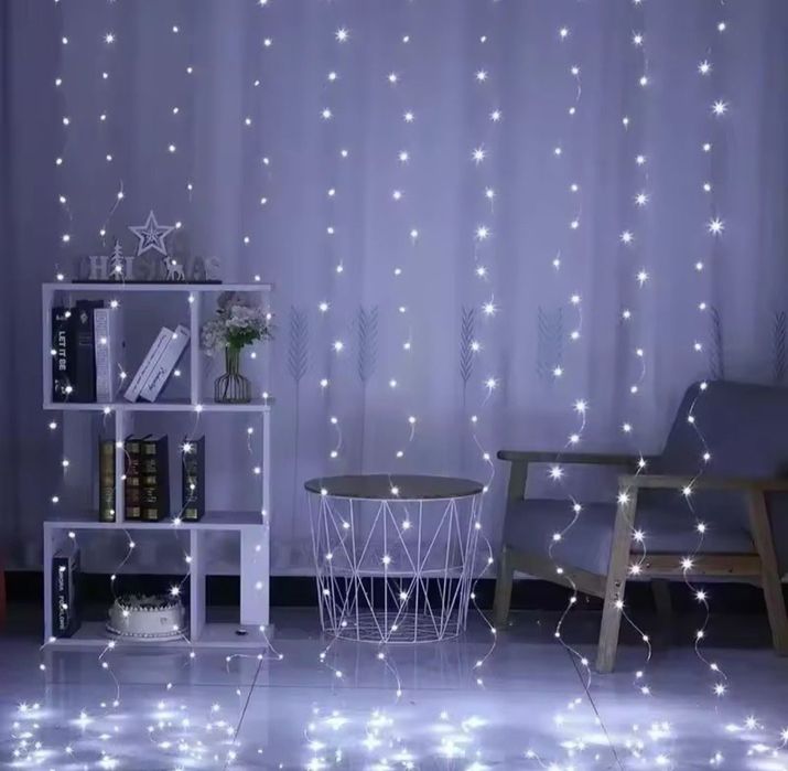 Гірлянда штора USB. Світлодіодна роса. Жовтий теплий холодний колір