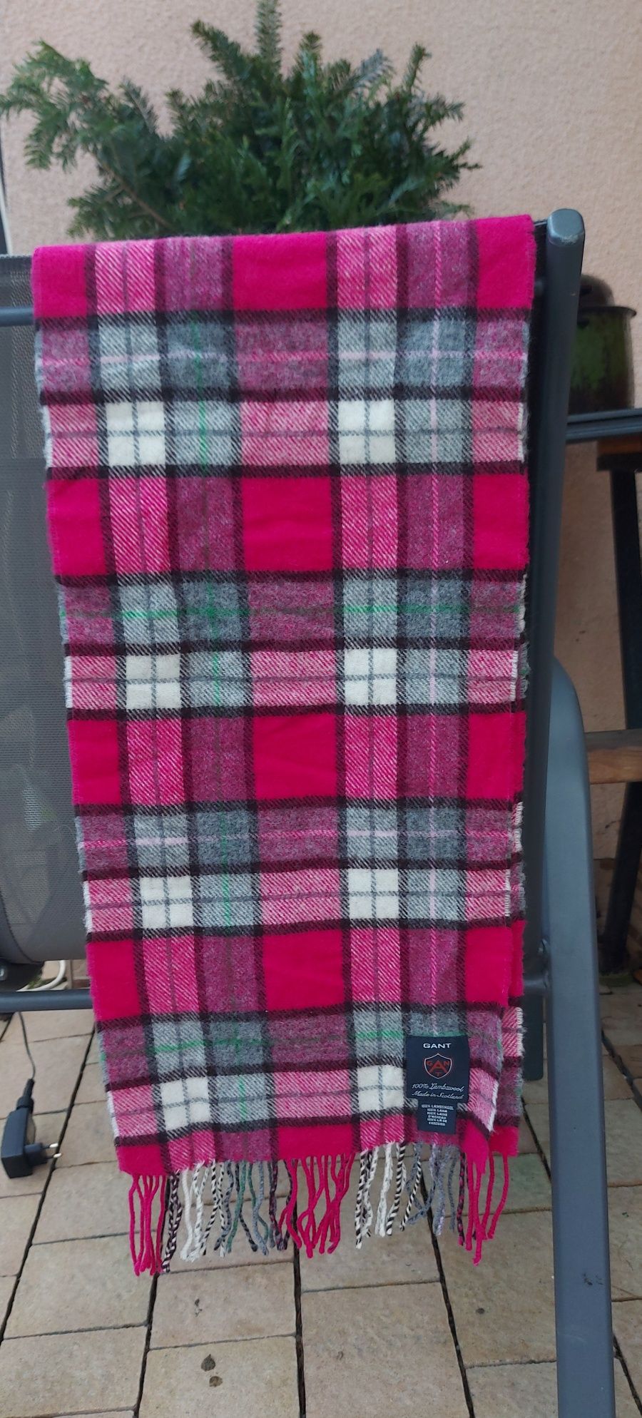 szalik wełniany 100% wełna jagnięca lambswool wool gant kratka krata