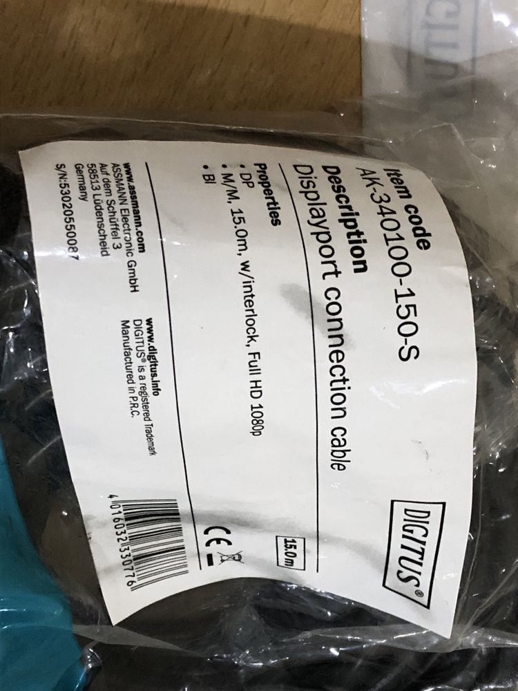 DisplayPort 15m Black AK-340100-150-S