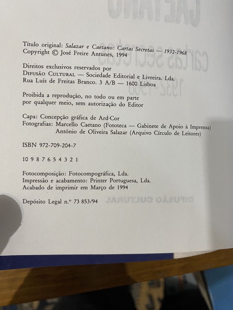 Livro Salazar e Caetano Cartas secretas