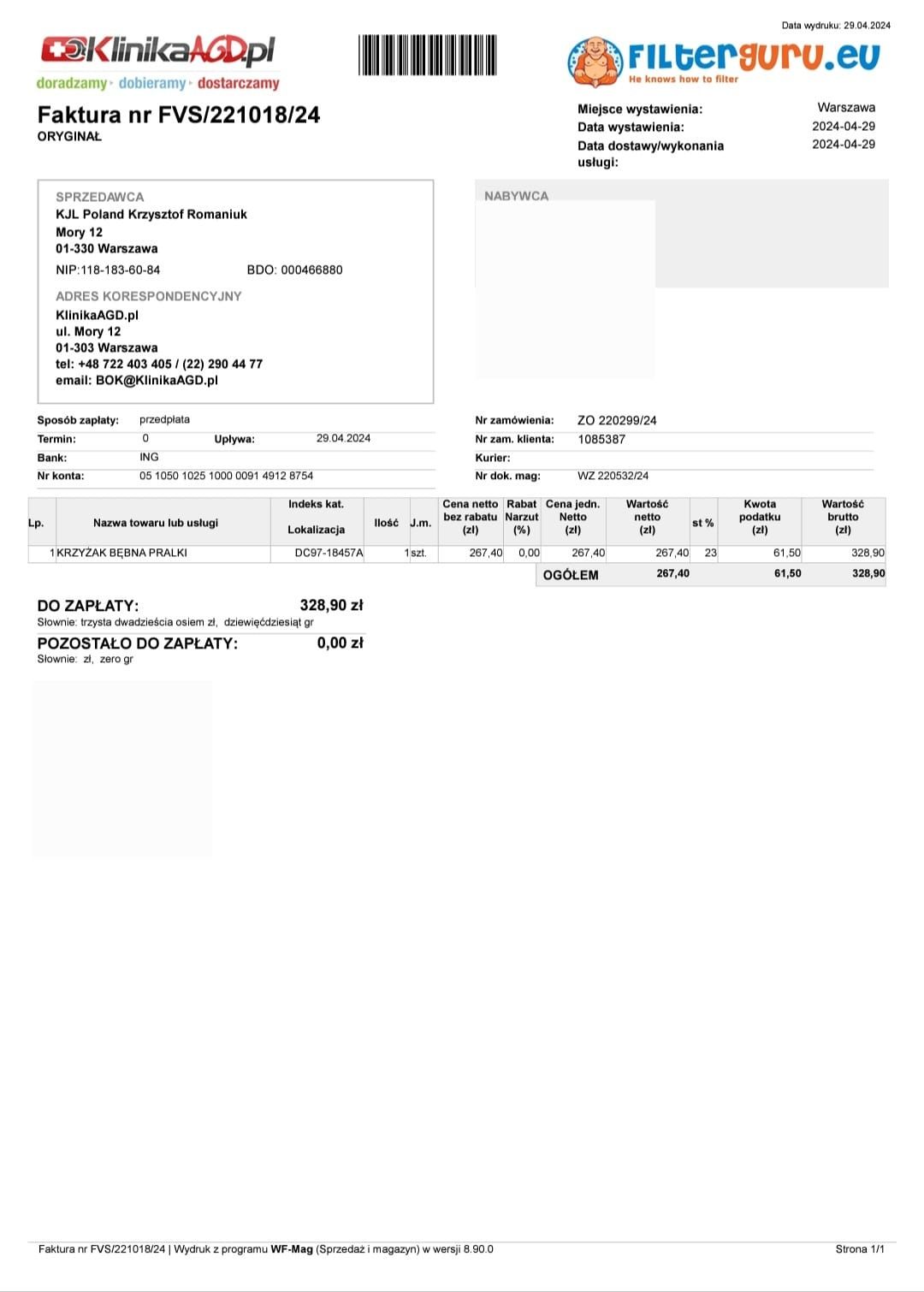 Krzyżak z bębnem pralki Samsung Eco Bubble  7kg