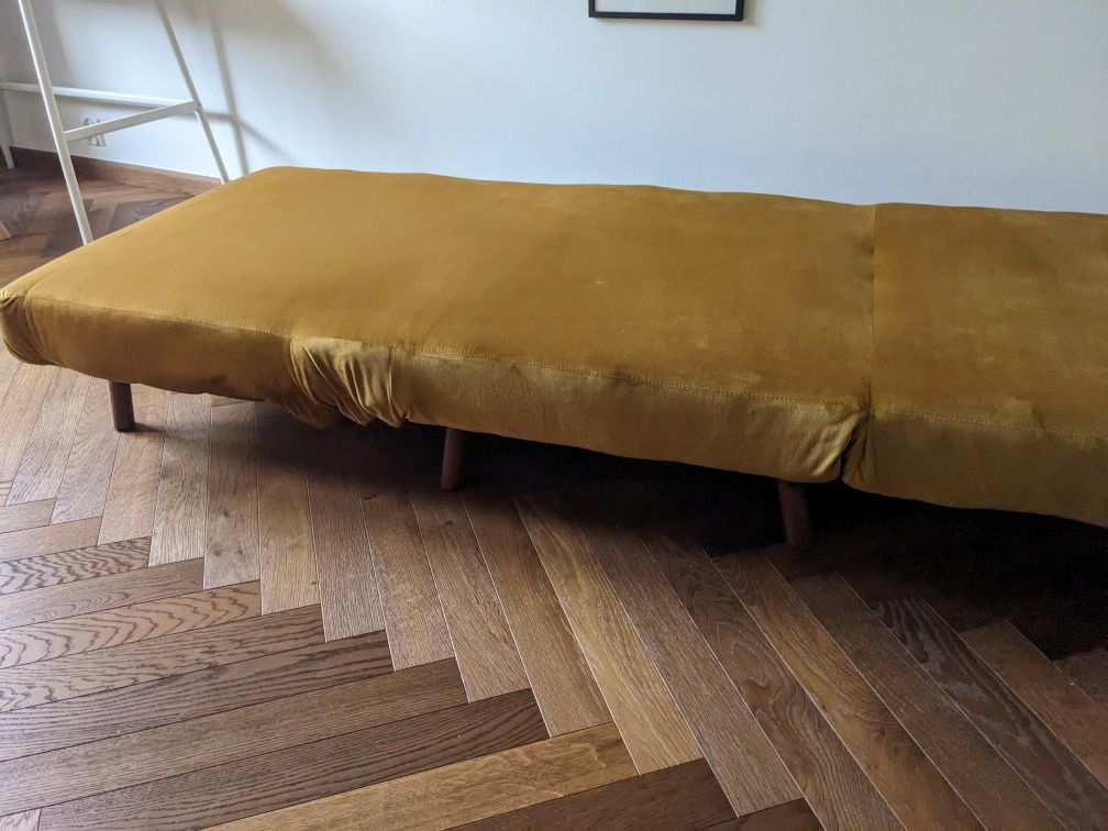 Rozkładany fotel łóżko leżanka musztardowy z funkcją spania