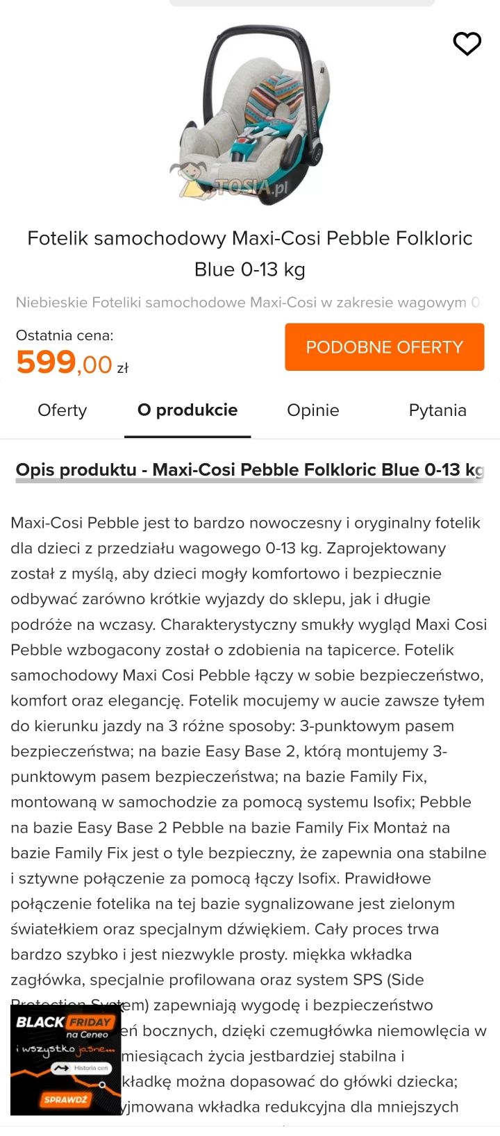 Fotelik samochodowy maxi cosi pebble 0-12mc