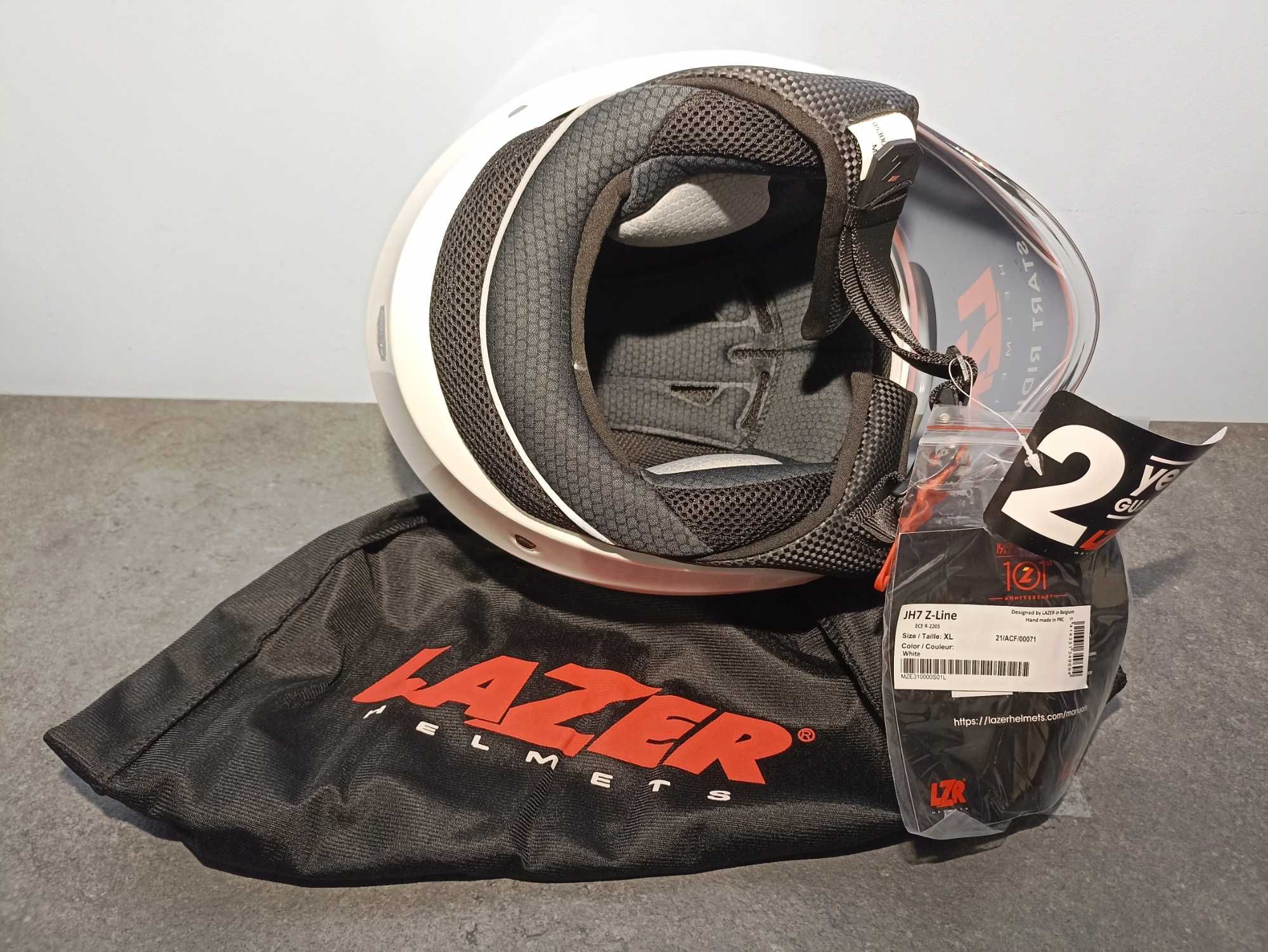 Nowy otwarty kask motocyklowy - LAZER - LZR - biały połysk - rozm. XL