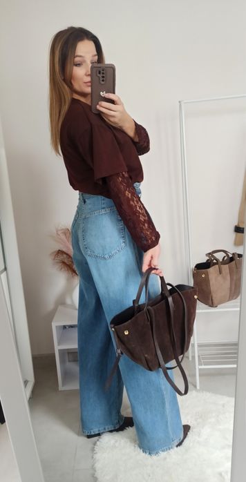 Zara spodnie s 36 jeansowe wysoki stan szeroka nogawka