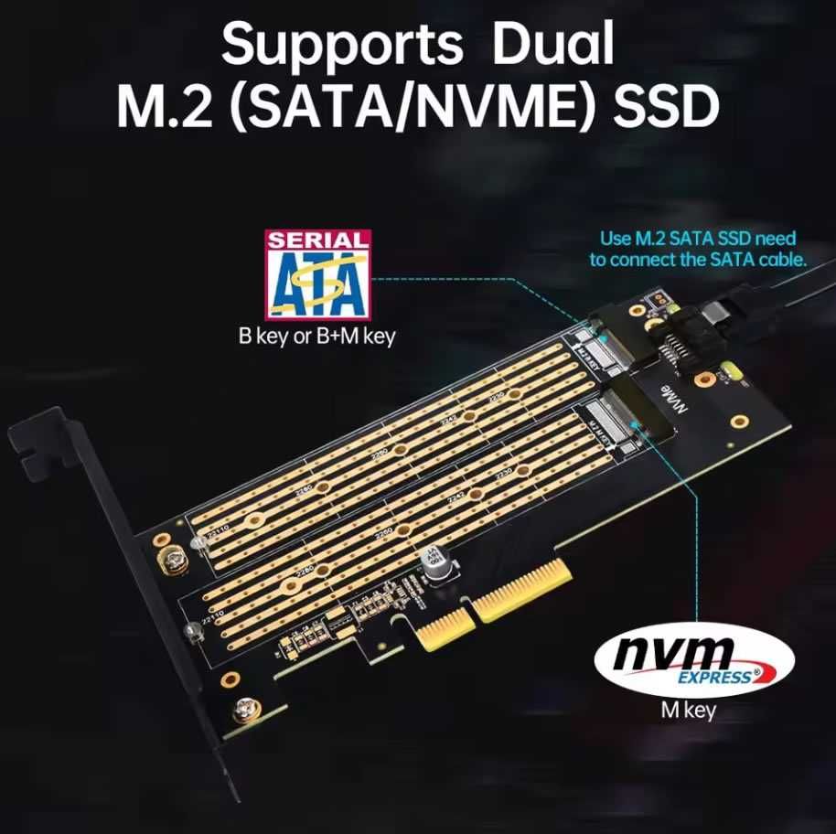 Перехідник Адаптер PCI-E Dual M.2 SSD JEYI SK6 NVME (m Key)(b Key) SSD