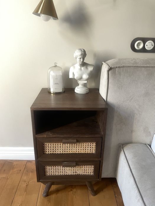 Dwie szafki nocne drewniane rattan Sklum westwing Zara home brazowe Hm