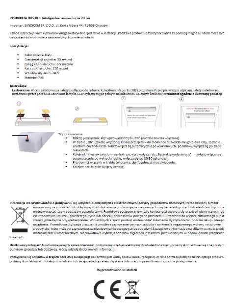 Inteligentna lampka nocna led czujnik ruchu zmierzchu biała zimna 20
