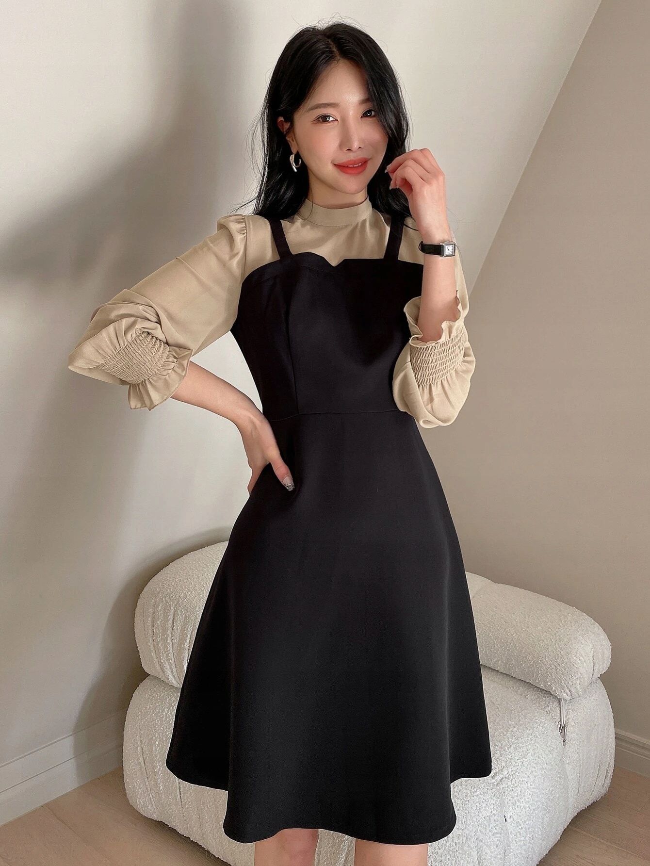 Sukienka Elegancka Mini Rozkloszowana Dwukolorowa Dazy Xxs 32