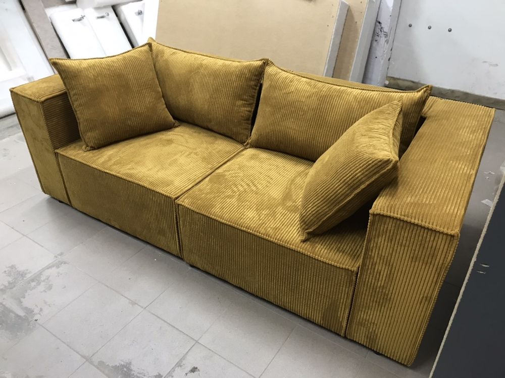 Narożnik sofa modułowa kanapa dużo kolorów sztruks Poso musztardowy