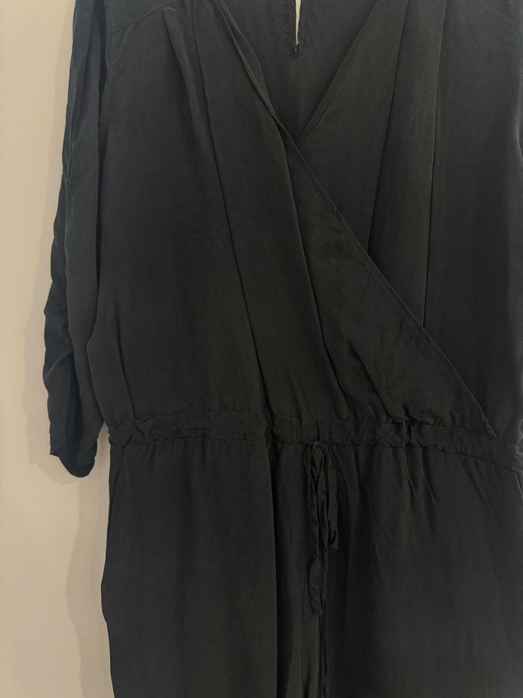 czarny kombinezon cupro monsoon dlugi maxi 42 XL kopertowy boho