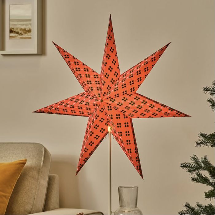 Czerwony klosz gwiazda swiateczna Ikea Strala papierowa