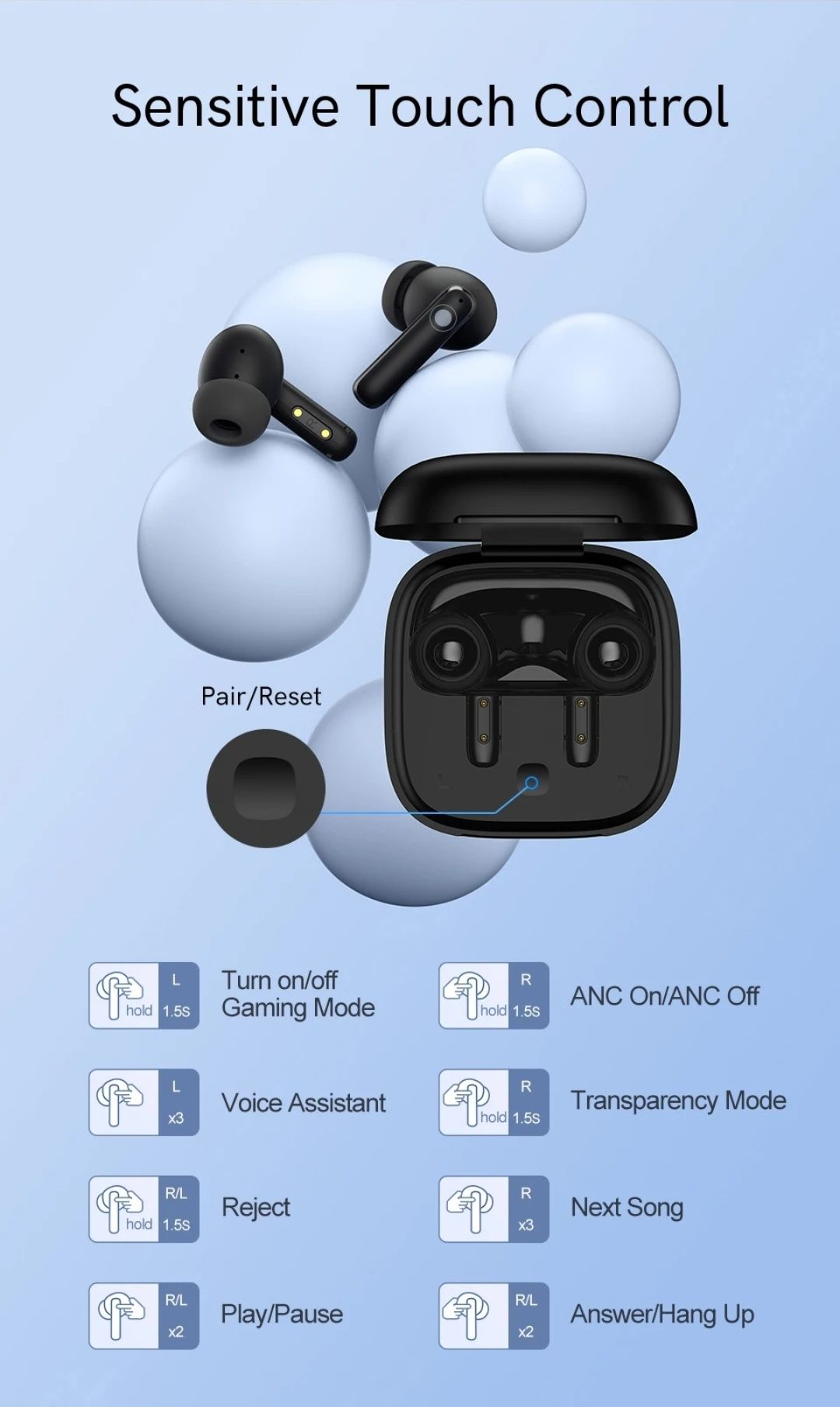 QCY t13 ANC 28dB білі і чорні
