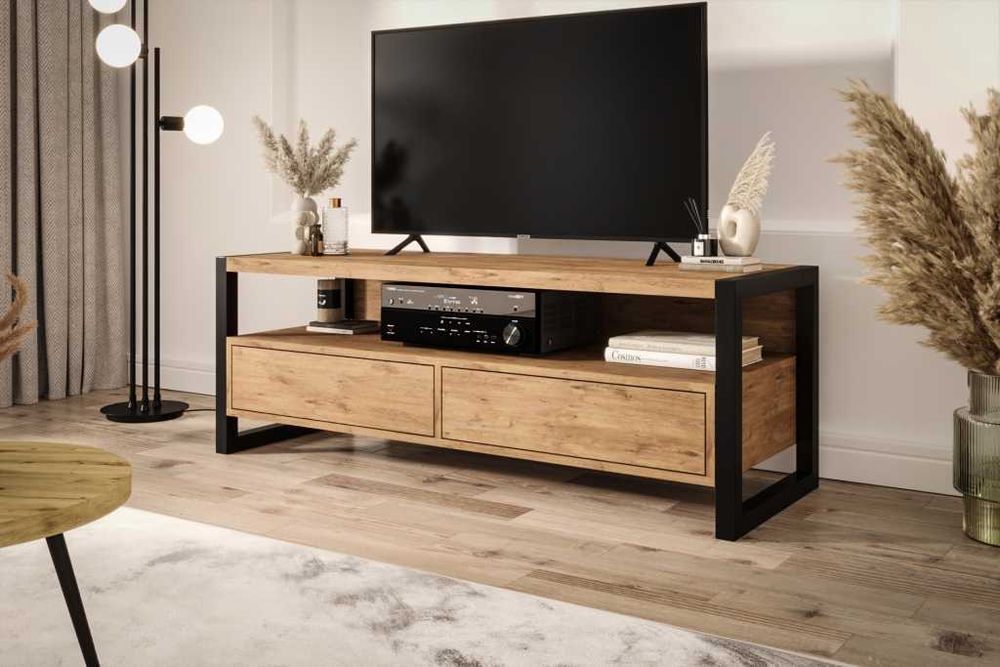 Komoda szafka RTV2 Loft 140cm dąb Lancelot Craft Wotan Hikora Halifax