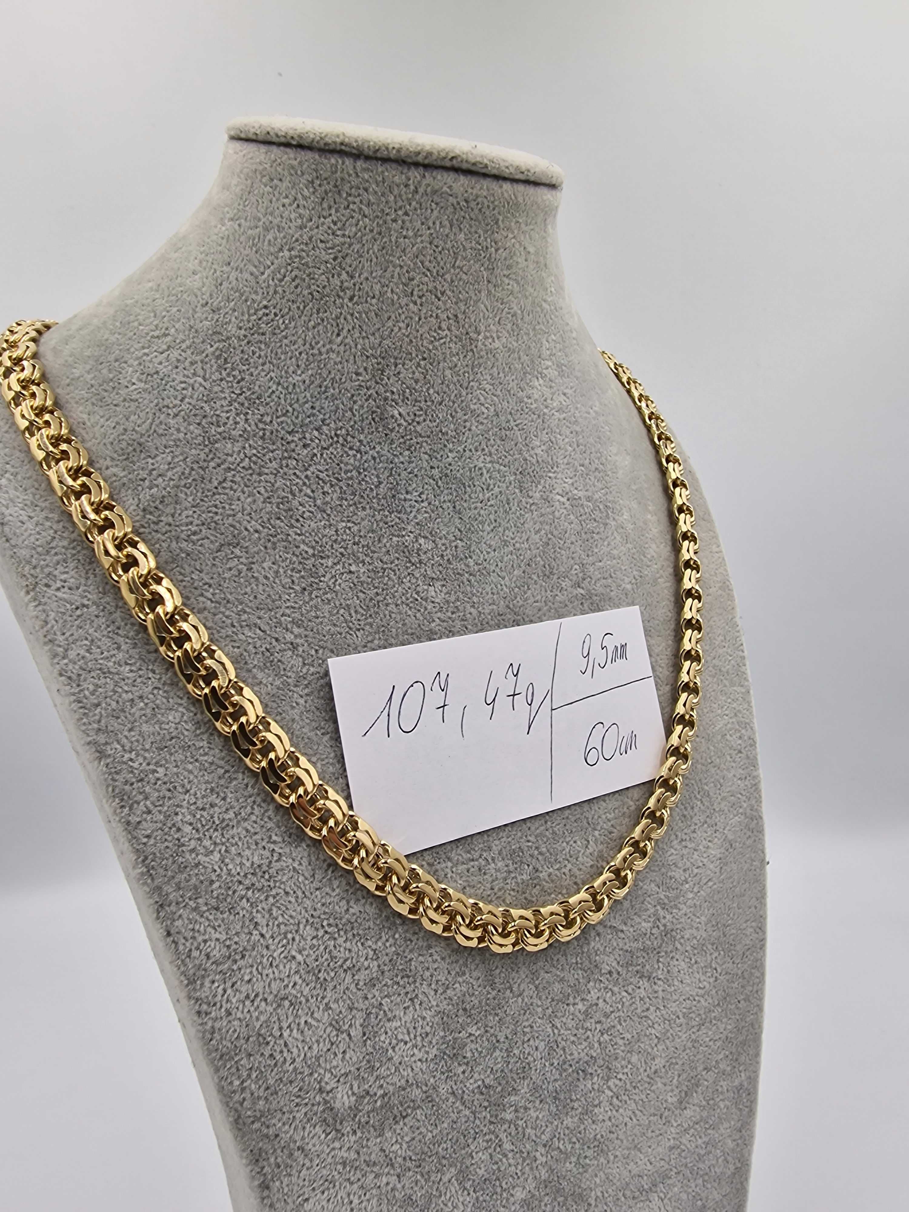 Łańcuszek złoty 60cm/ 9,5mm waga 107,47gr Garibaldi soczewka złoty 585