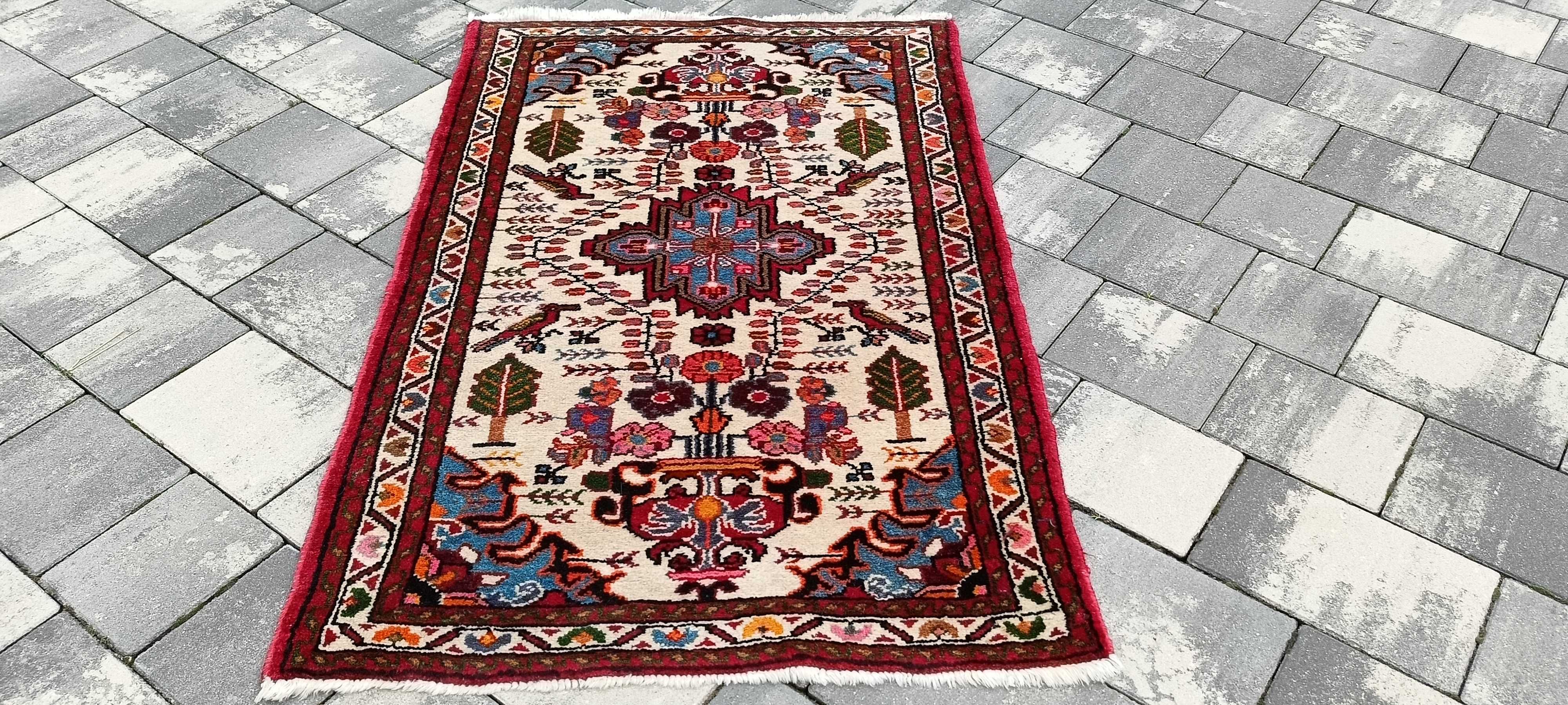 Hamadan dywan wełniany tkany ręcznie 131 x 82 cm wełna