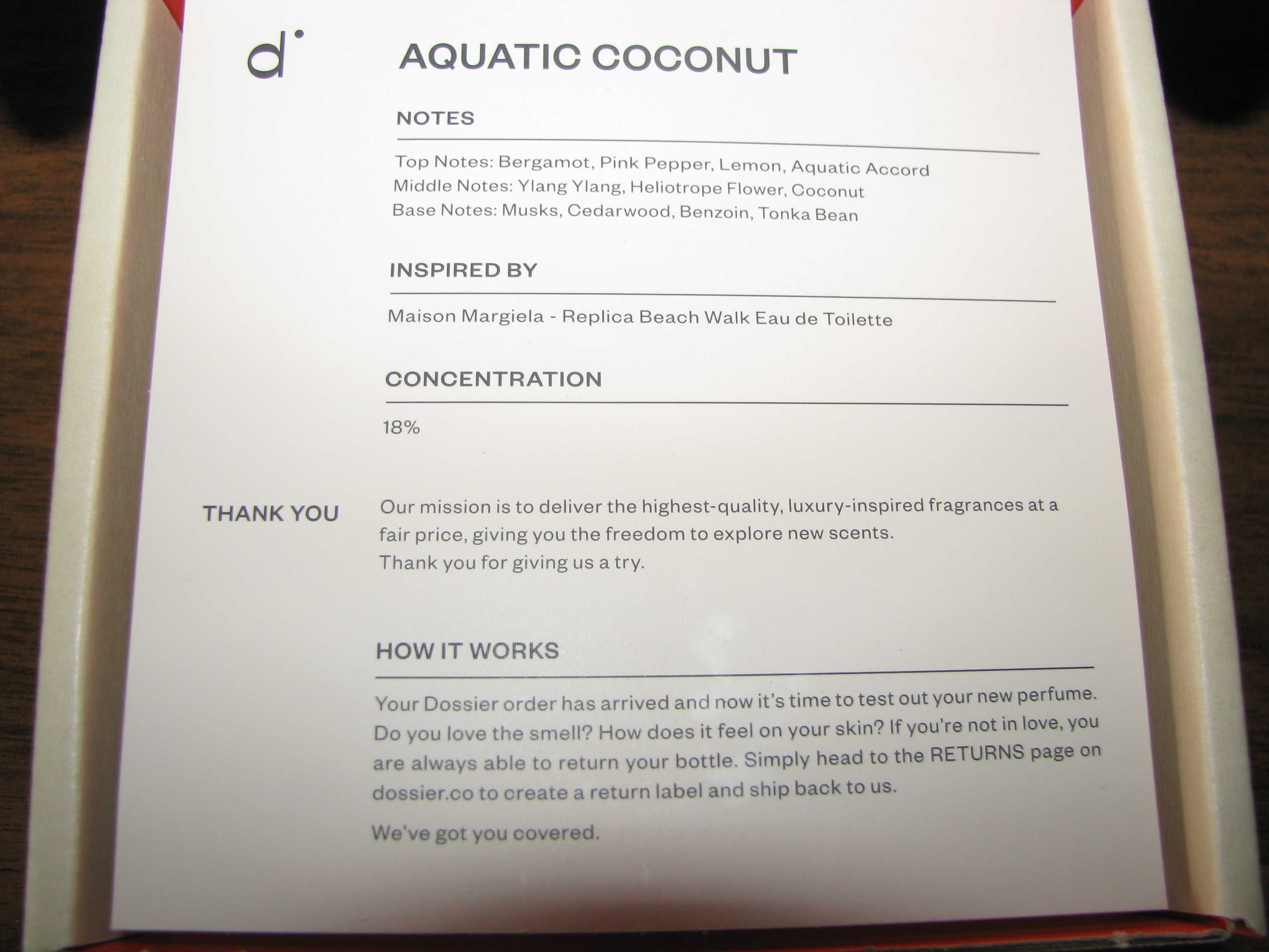 Туалетная вода унисекс dossier aquatic coconut  maison margiela