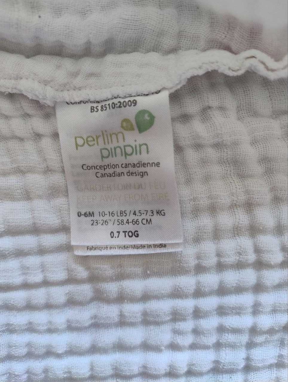 Спальний мішок з мусліну Perlim pinpin 0-6 міс білий з принтом пташки