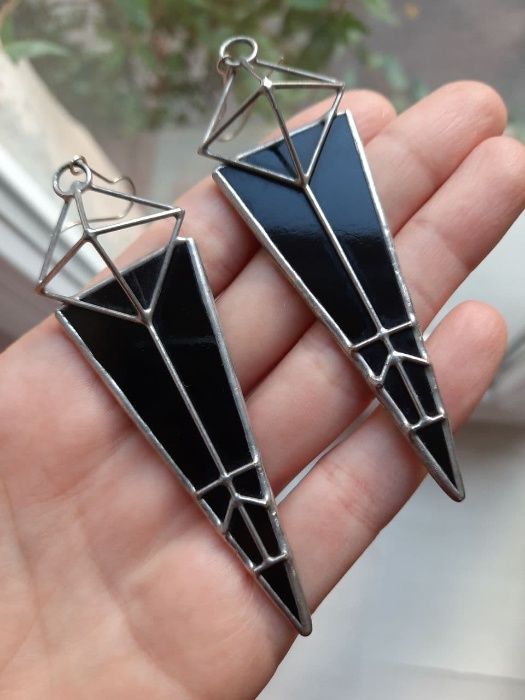 Незвичайні геометричні сережки ручної роботи. Трикутні сережки