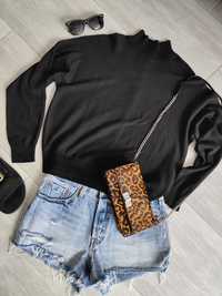 Czarny cienki sweter ze stójką, H&M, r. xS, z wiskozą, z wełną, lekki,
