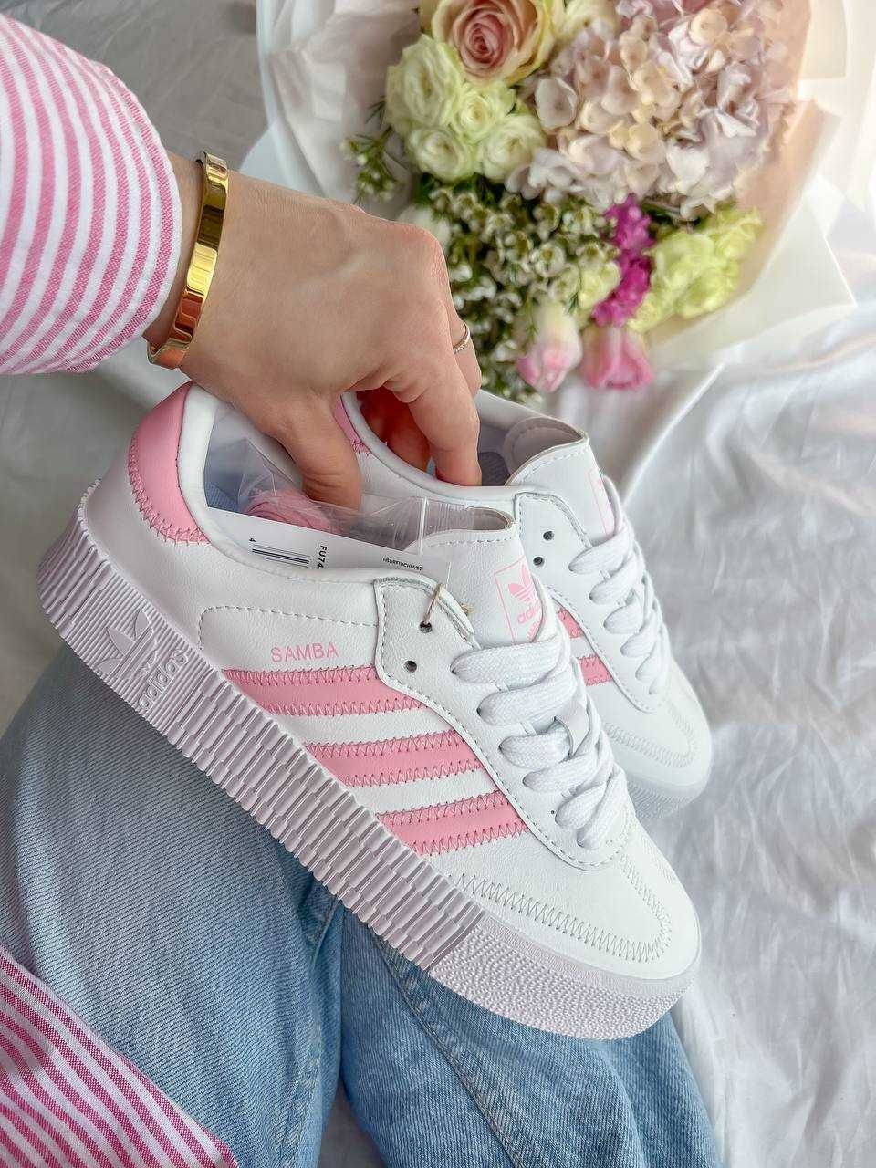 Кеди Adidas Samba White Pink кросівки адідас самба білі рожеві шкіра