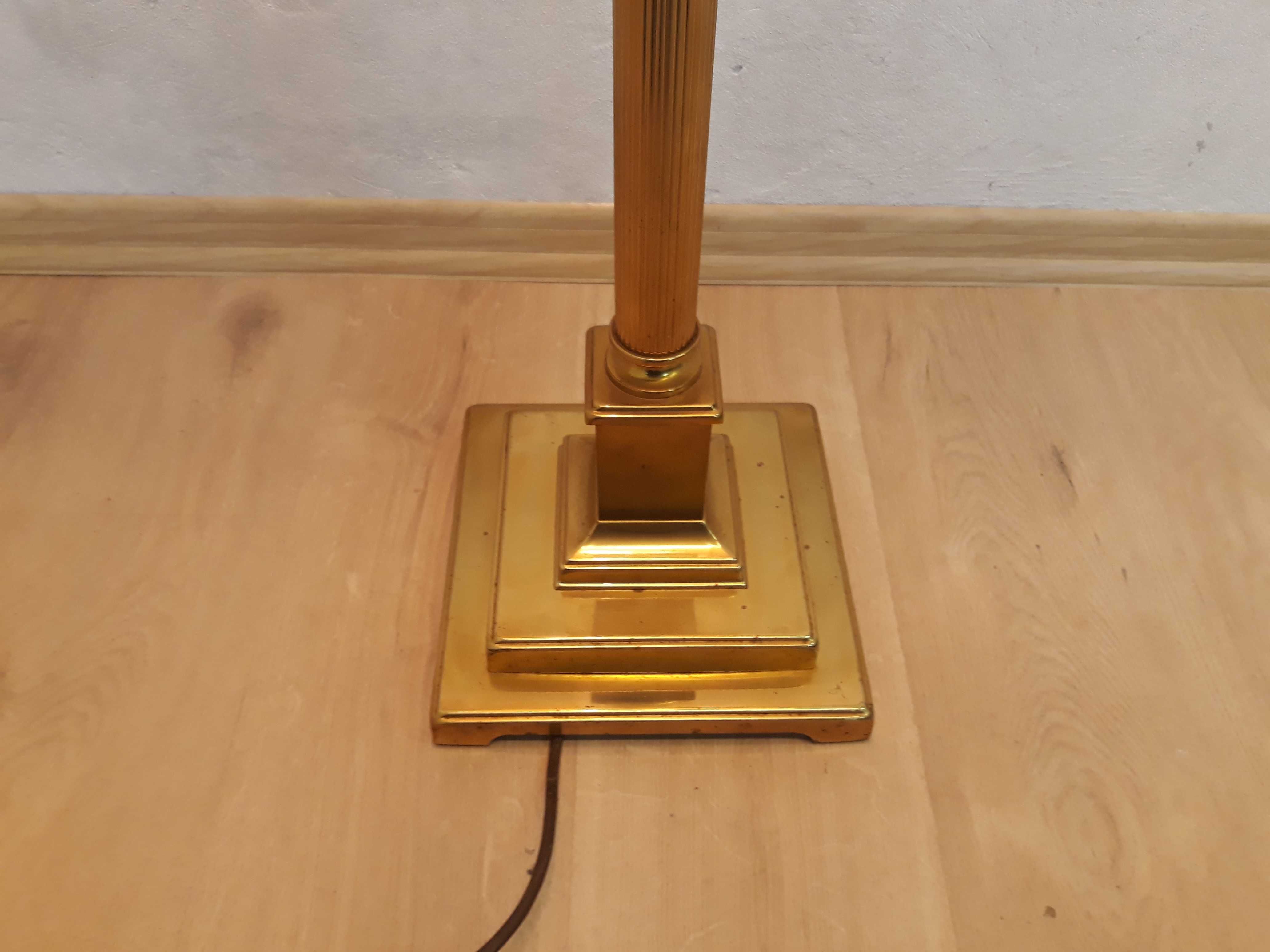 Zabytkowa lampa podłogowa mosiężna z abażurem 3 żarówki