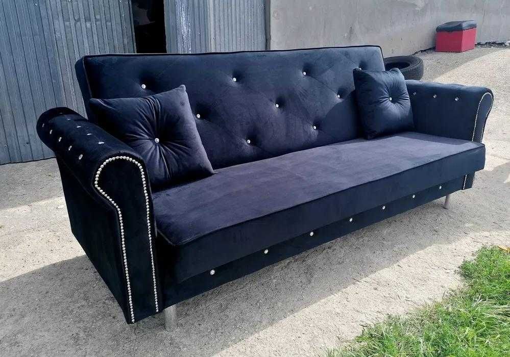 RATY kanapa sofa rozkładana uszak Glamour z kryształami wersalka łóżko
