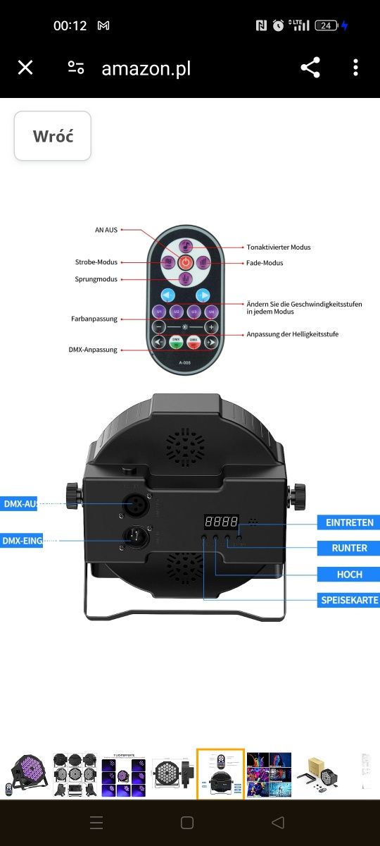 Czarne światło sceniczne na imprezę, 36 diod LED, czarne światło, refl