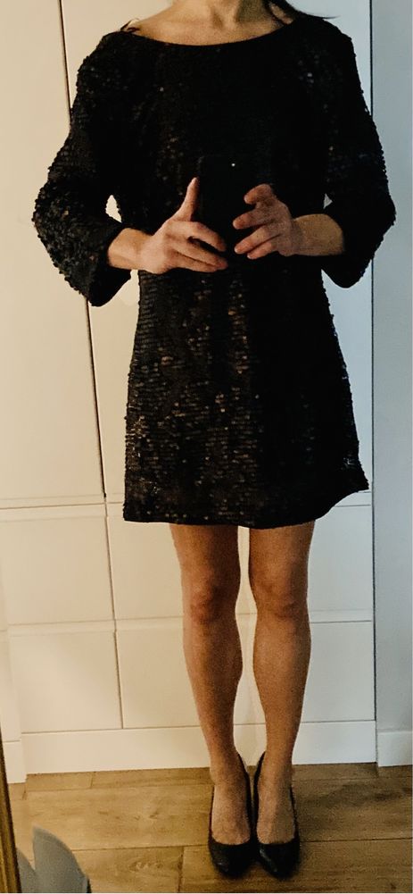 Sukienka w cekiny sylwestrowa czarna H&M 38