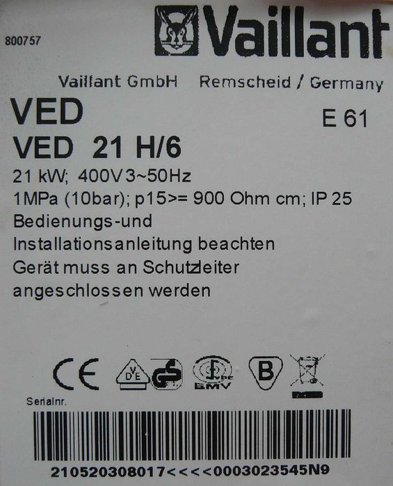 Podgrzewacz Wody Ogrzewacz Terma Vaillant VED 21 H/6 gwarancja 12m