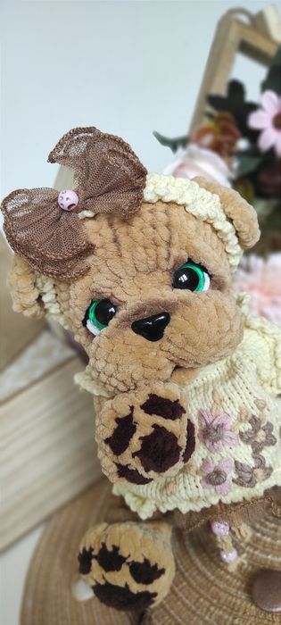 Miś maskotka szydełkowa,  piesek- dziewczynka