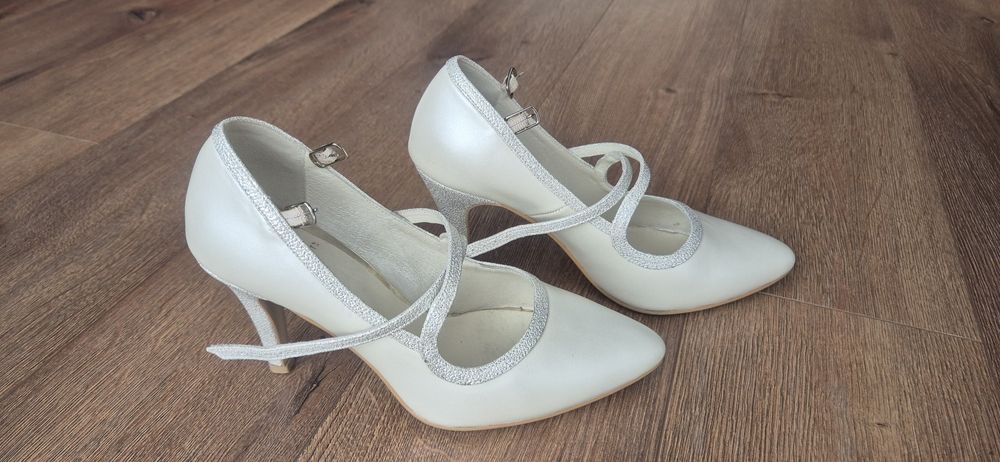 Buty ekru perła do ślubu rozmiar 37