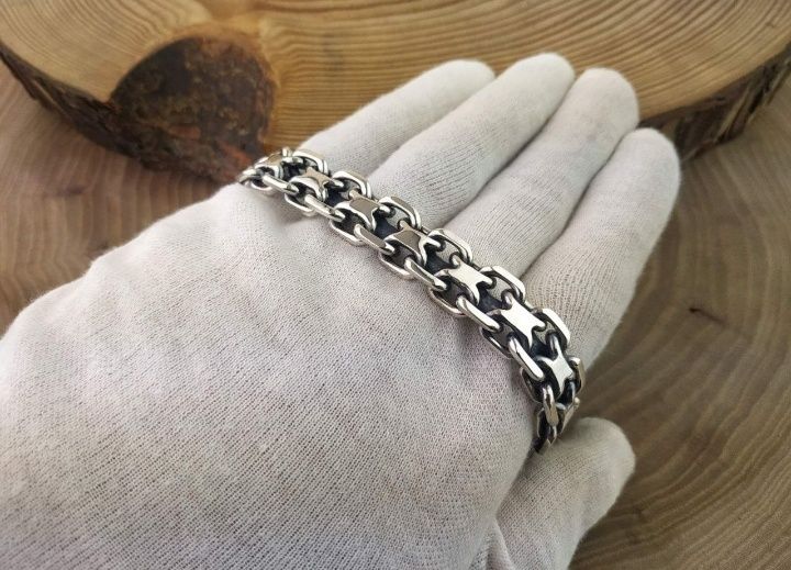 Серебряный браслет  ЯКОРЬ х 2  Серебро 925 пр Вес 70 грамм Новый.