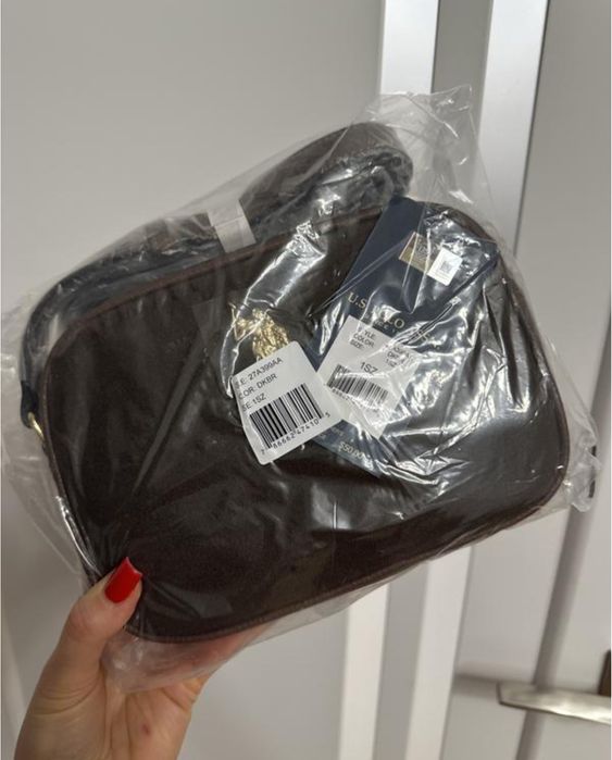 Жіноча сумка кросбоді чорна замш коричнева us polo assn оригінал