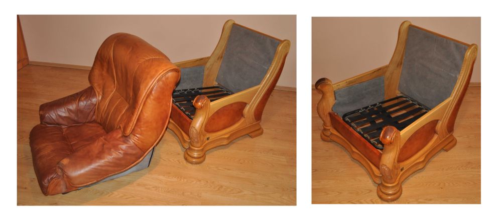 KOMPLET KLER (3+2+1) skóra nat. rzeźbiony dąb!