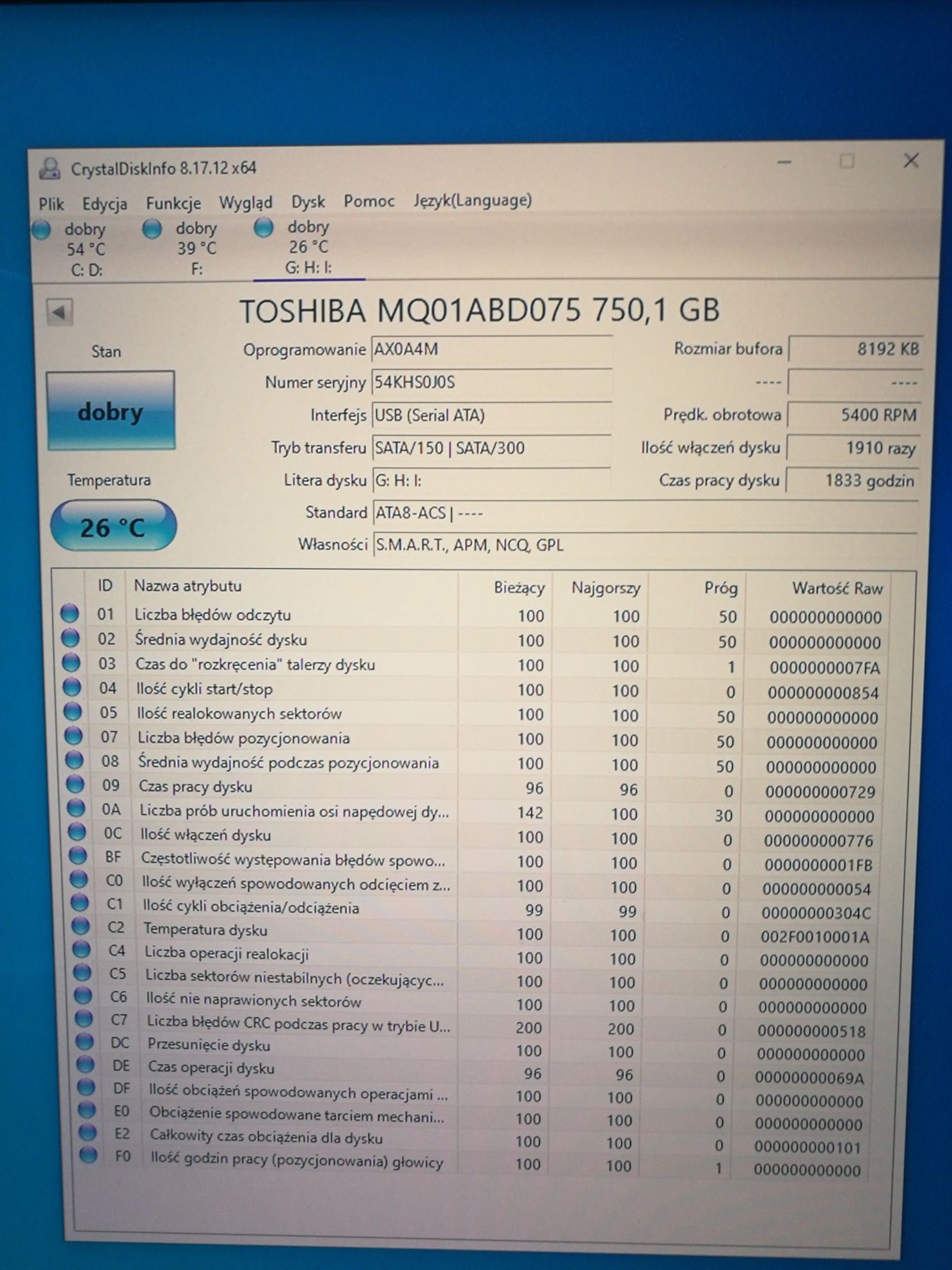 Toshiba disk hdd 2,5-750 Gb