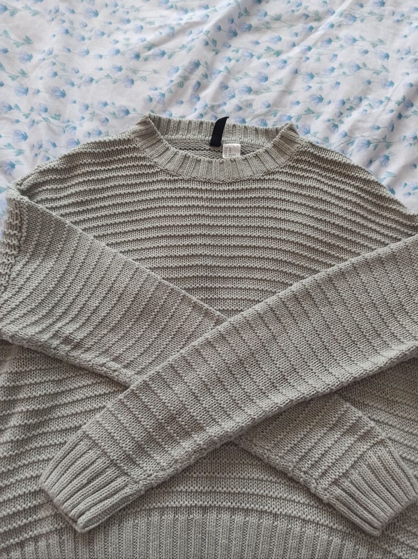 Szary Basic sweterek h&M bawełna wełna #hm #h&m Basic swetry wiosna