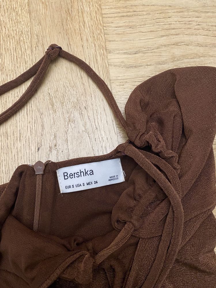 sukienka bershka impreza klub sylwester z drobinkami połyskująca brąz