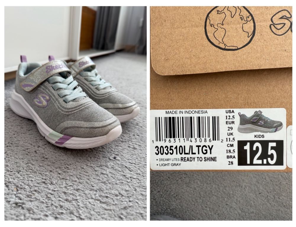 Skechers rozm. EUR 29 USA 12.5 trampki sneakersy srebrne dziewczynka
