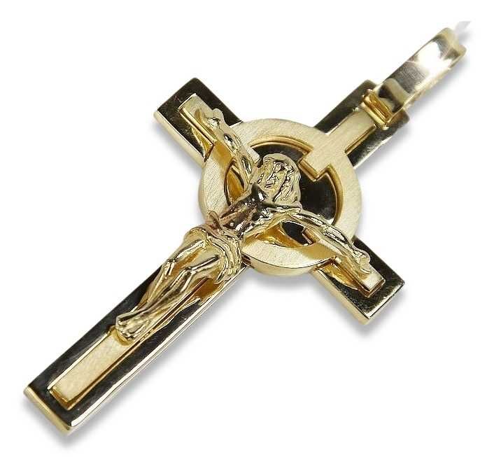 Złoty krzyżyk Katolicki 14k 585 zawieszka z Jezusem ctc096y Wrocław
