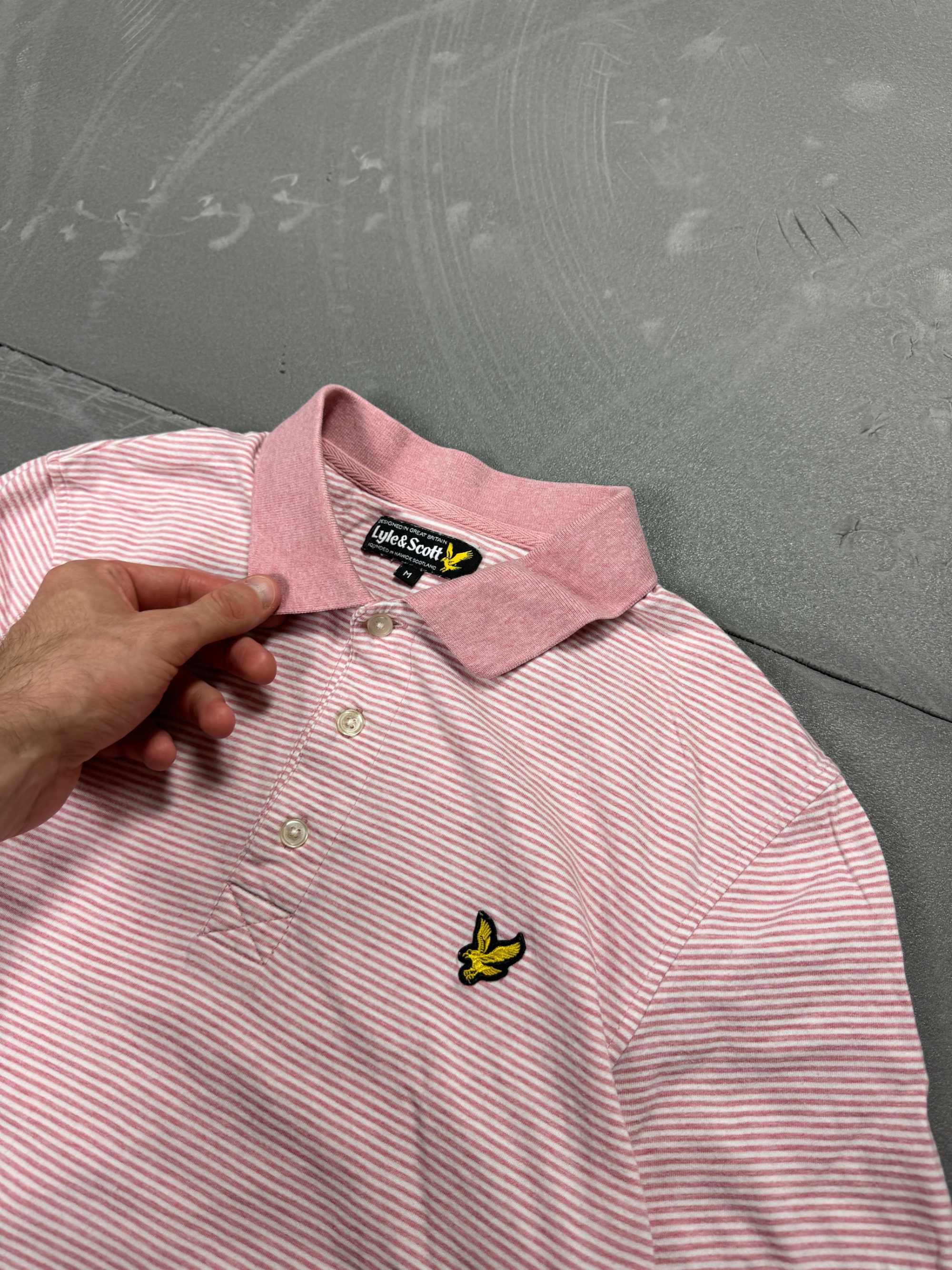 Lyle & Scott koszulka polo z haftem w paski (M) 90s 80s y2k polówka