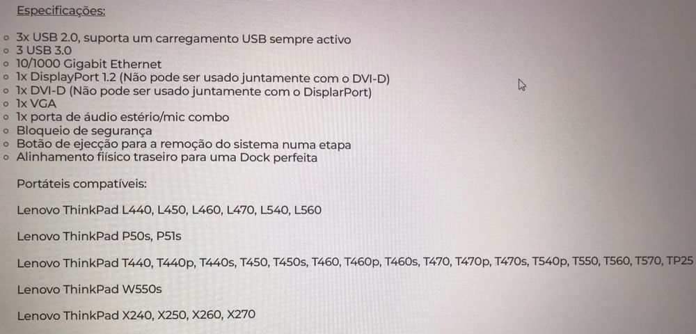 Base Lenovo ThinkPad Dock Docking Station