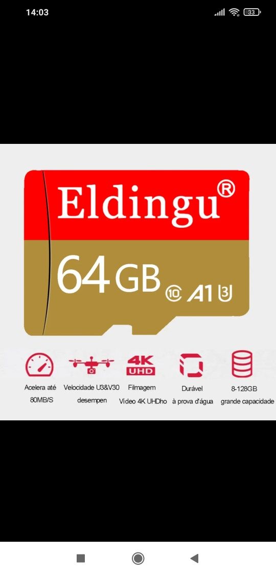 Cartão memória micro SD 64GB