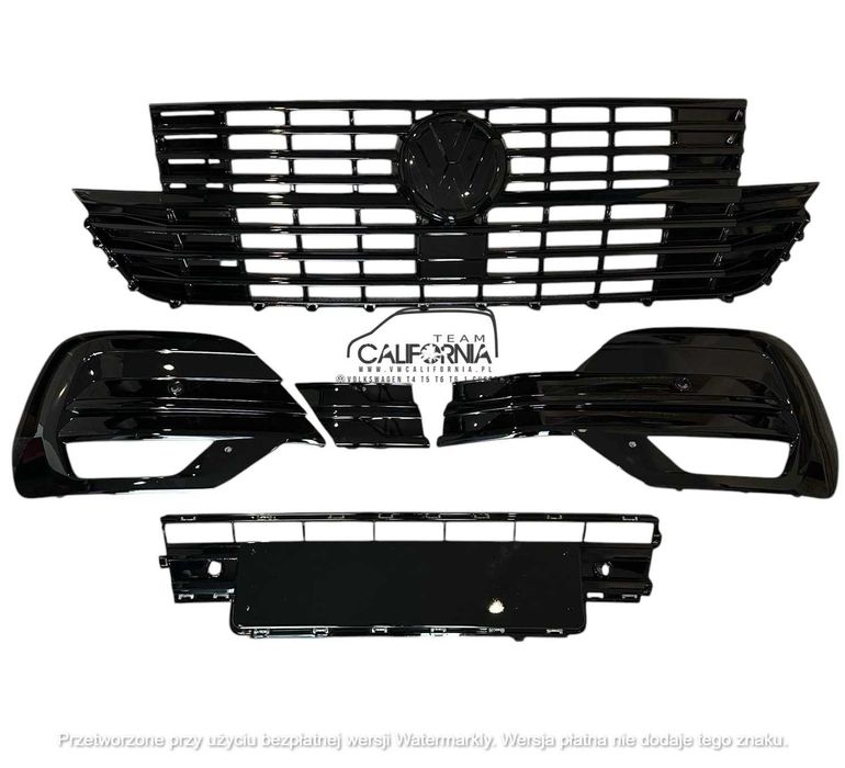 Przedni grill VW T6.1 czujniki do zderzaka kolor czarny błyszczący