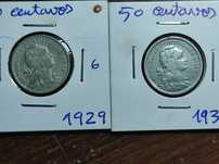 2 moedas, 50 centavos de 1929 e 1930 MBC
50 Centavos 1930, Alpaca, MBC