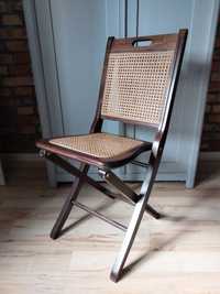 krzesło vintage unikat składane z rafią drewniane