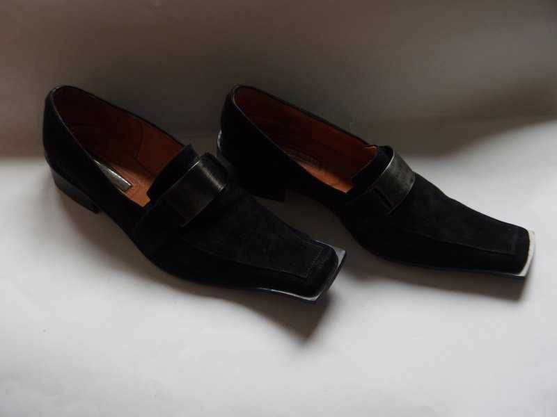 buty półbuty czarne skórzane zamszowe eleganckie mokasyny kant 36 37