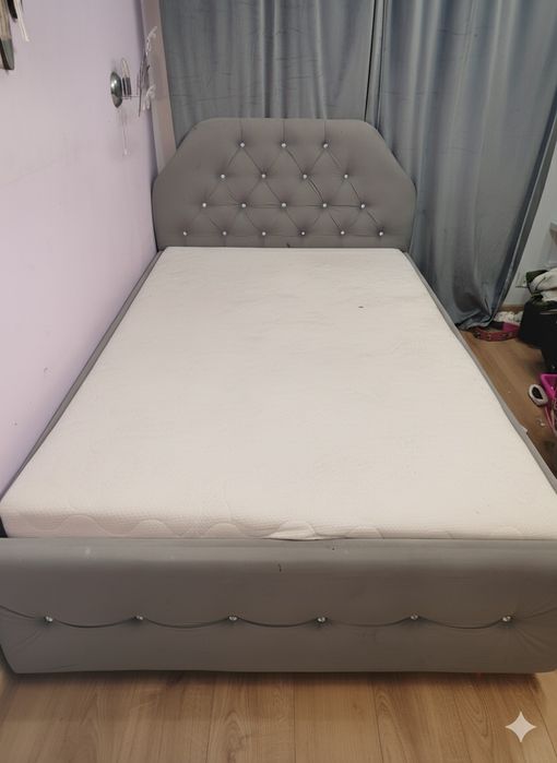 Łóżko tapicerowane,szary aksamit 120x200.Okazja!!!