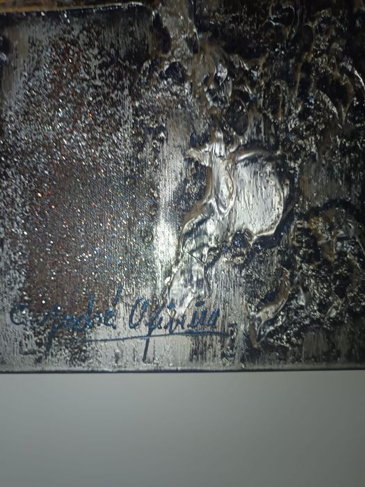 Tela Abstrata Texturada com Relevo Metálico – Assinada